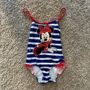 Disney Minnie Mouse one piece blue and white striped swimsuit 5T